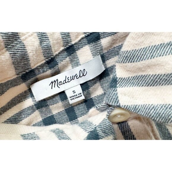 MADEWELL Oversized Flannel Full Button Cream Grey Shirt Size Small - Picture 7 of 8
